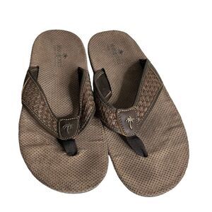 MARGARITAVILLE Flip Flops Thong Sandals Brown Palm Tree Print Sole Mens Size 10